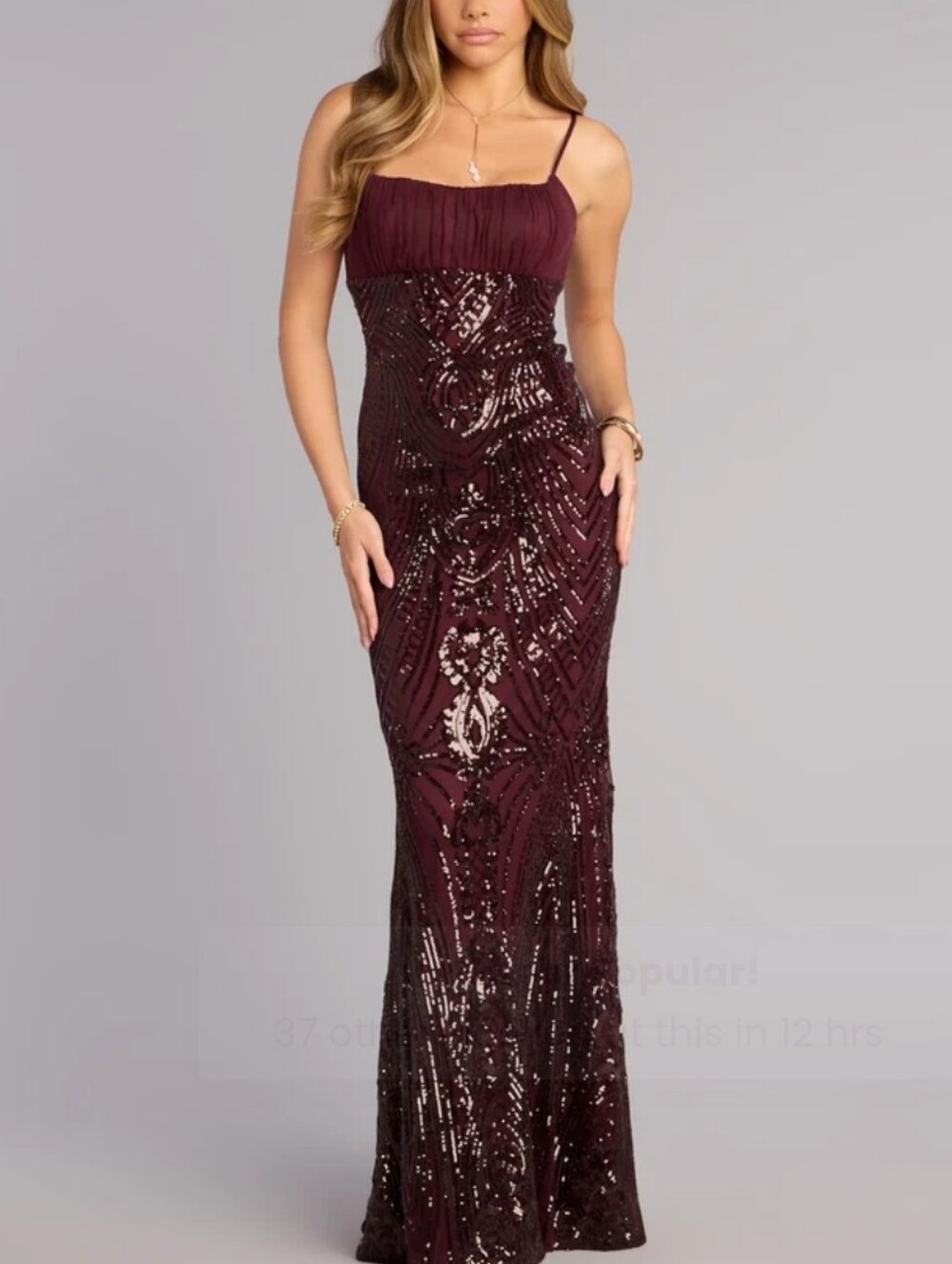 Windsor Indie Wine Sequin Bow Column  Formal Dress Size Xs